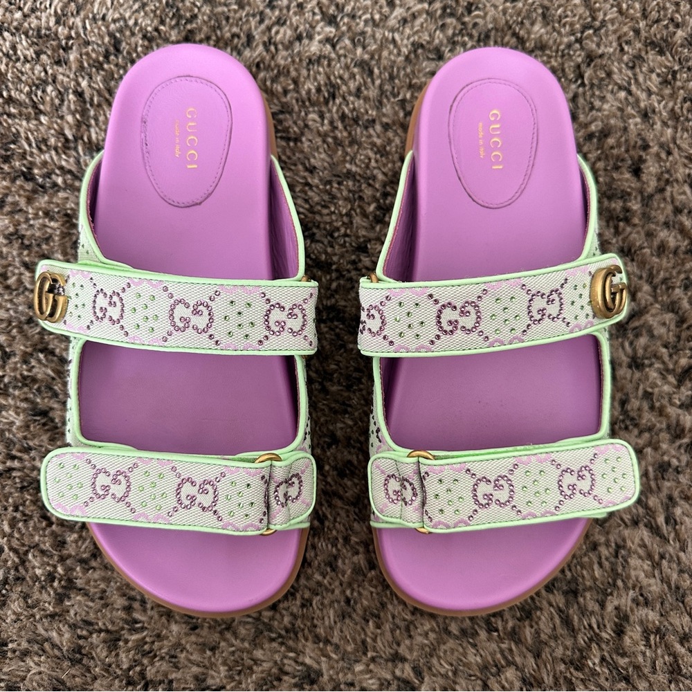 Gucci Moritz Sandals GG canvas crystal-embellished Slides